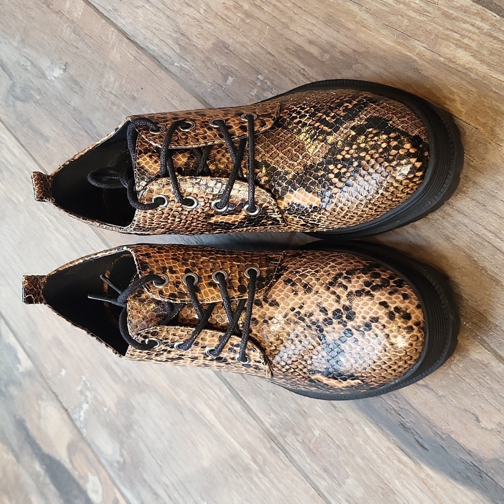 Topshop Snakeskin Print Lace-up Chunky Heel Brogue Shoes, Size 8 - Picture 2 of 16